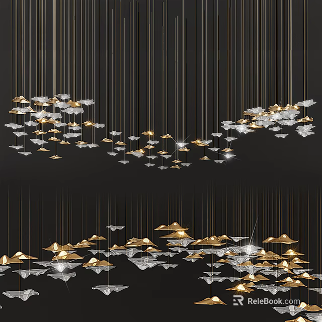 Modern Luxury Chandeliers with Geometric Shapes in Gold and Silver Hanging Design 3d model 