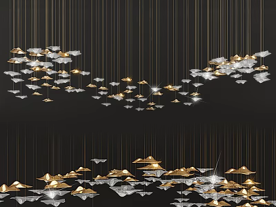 Modern Luxury Chandeliers with Geometric Shapes in Gold and Silver Hanging Design 3d model