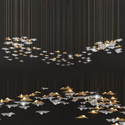 Modern Luxury Chandeliers with Geometric Shapes in Gold and Silver Hanging Design 3d model