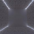 Futuristic Elevator Hallway With Blue Glowing Ring And Geometric Patterns