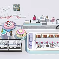 Modern Retail Display Shelves Showcasing Cakes Ice Cream and Desserts with Stylish Arrangement