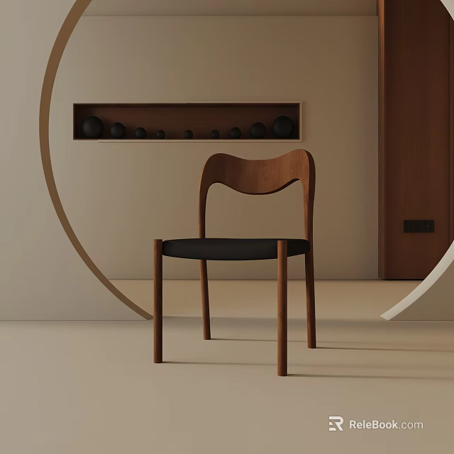 Elegant Wooden Table Lamp with Black Accents and Circular Design Elements 3d model 