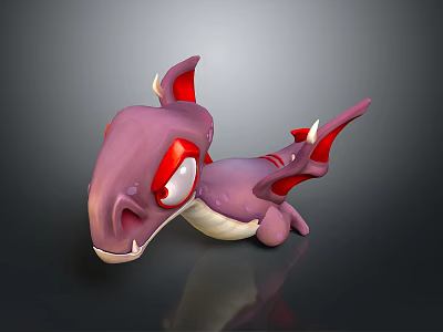 Purple Dragon Character 3D Model with Red Eyes Red Wings and Light Colored Body 3d model