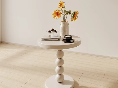 Modern White Side Table With Spherical Base Sunflowers Vase Books And Black Cup 3d model