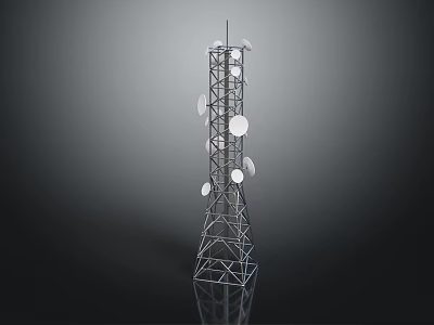 Wireless Communication Tower Equipment With Steel Frame And Multiple Disc Antennas 3d model