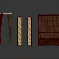 Red Green Floral Pattern Curtains And Brown Wooden Bookshelf For Home Decor