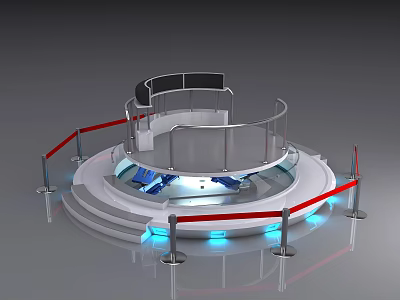 Modern Car Display Stand With Circular Platform Red Ropes And Blue Lights 3d model