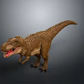 Tyrannosaurus Rex Standing With Open Mouth And Sharp Brown Teeth On Gray Background