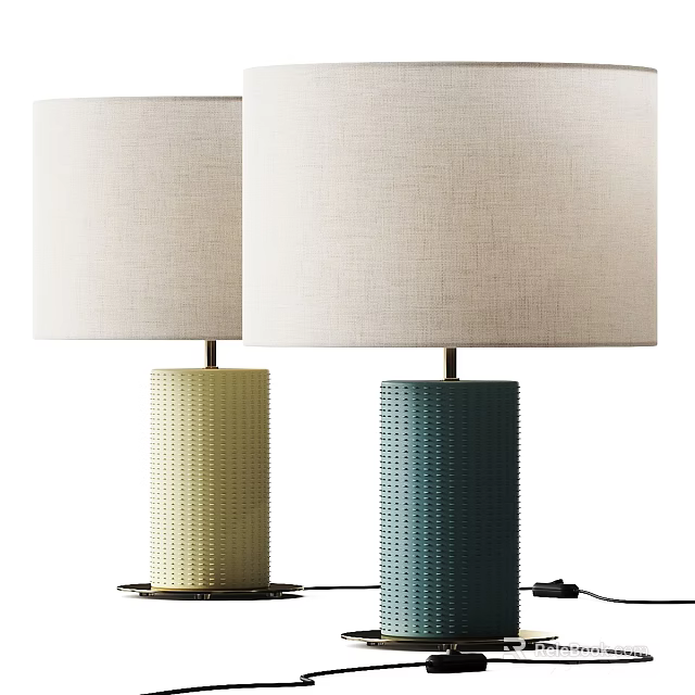 Modern Table Lamps With Beige Shades And Textured Cylindrical Bases In Yellow And Teal 3d model 