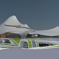 Cultural Center with Modern Architecture Near Center Lake and Scenic Viewing Platform