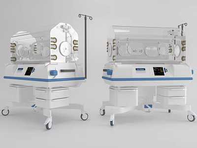 Medical Equipment Two Neonatal Incubators for Infant Care with Transparent Cover and Wheels 3d model