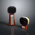 Two Computer Monitors With Wooden Stands In Different Sizes And Retro Design Elements