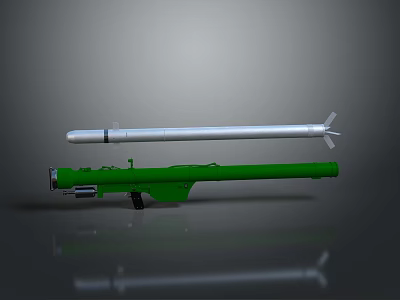 Green Missile Launcher With Silver Missile And Long Barrel Military Weapon 3d model