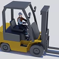 Yellow Heavy Duty Industrial Forklift Equipment With Operator Wearing Safety Helmet Driving