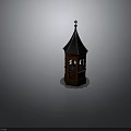 Wooden Tower Structure With Pointed Roof Star Finial And Arched Openings