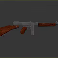 3D Rendered Gun Featuring Red Wooden Grip Stock Silver Metal Parts Gray Background Reflection