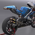 Blue Racing Motorcycle With 21 Number Shoei Logo And Black Graphics
