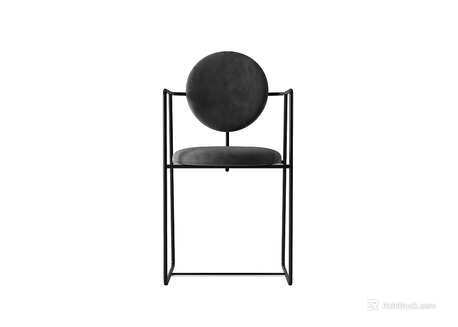 Modern Single Chair Featuring Black Metal Frame Round Backrest And Padded Seat 3d model 
