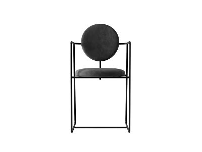 Modern Single Chair Featuring Black Metal Frame Round Backrest And Padded Seat 3d model