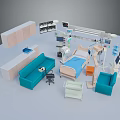 Modern Hospital Room Interior With Medical Bed Equipment And Blue Sofa Cabinets