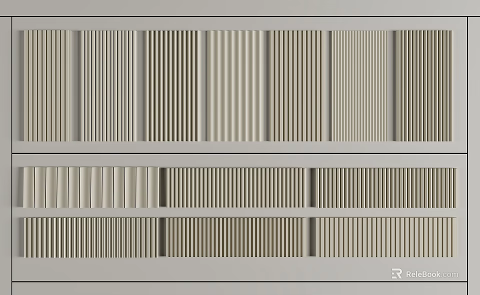 Modern Wall Paneling With Vertical Stripes Different Widths And Light Wood Designs 3d model