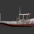 Weathered Wooden Boat With Red Roof Wooden Seats And Railing On Dark Background
