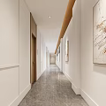 Modern Elevator Hallway Design With Long Corridor White Walls Marble Floor And Decorative Artworks