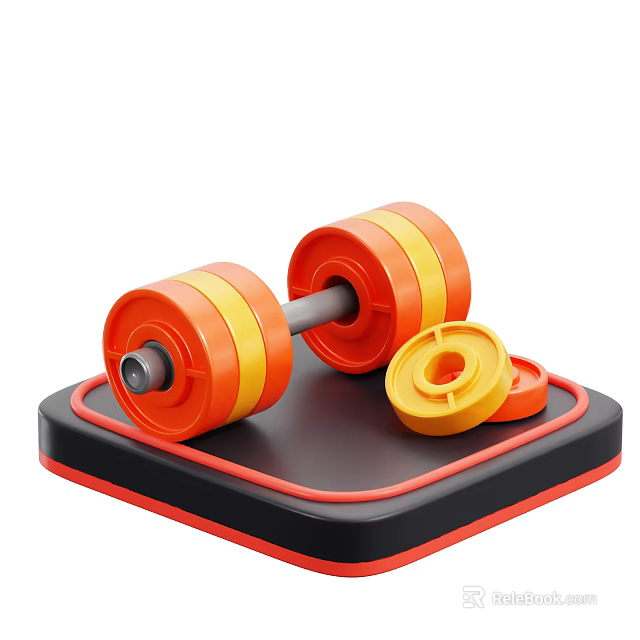 Colorful Fitness Dumbbells With Orange Yellow Weight Plates On Black Mat Red Trim 3d model 