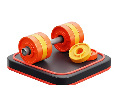 Colorful Fitness Dumbbells With Orange Yellow Weight Plates On Black Mat Red Trim 3d model