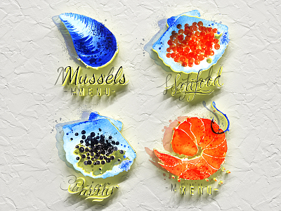 Modern colorful seafood Icon model