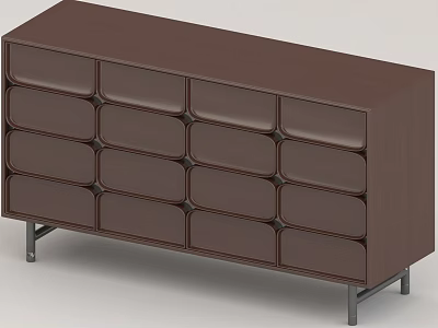 Modern Dark Brown Console Table With Leather Panel Drawers And Metal Legs 3d model
