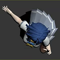 3D Character With Blue Hair In School Uniform Standing On Gray Background