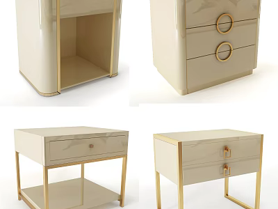 Elegant Modern Nightstand With Gold Metal Frame Marble Top And Drawers 3d model