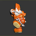 Smiling Orange Cartoon Game And Movie Character In Striped Outfit Holding Fork Like Tool