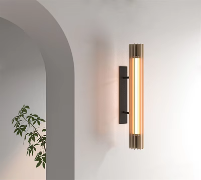 Modern Wall Sconce With Metallic Frame And Warm Glow On White Wall 3d model