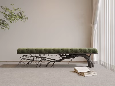Green Padded Bar Stool With Branch Like Base In Modern Indoor Setting 3d model