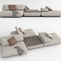 Light Beige Fabric Modular Sofa Set With Brown Cushions And Checkered Throw Blanket 3d model