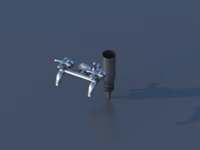 Silver Metal Faucet With Cylindrical Object On Blue Background Surface 3d model