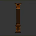 Scenic Landscape Featuring Ornate Brown Classical Column With Intricate Carved Details