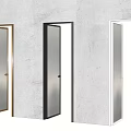 Modern Swing Door Design with Gold and Black Metal Frames and Frosted Glass Panels