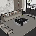 Elegant Modern Sofa Coffee Table Set With Beige Upholstery And Marble Table Top 3d model