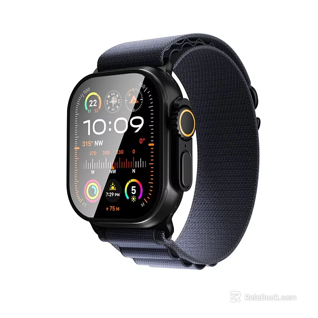 Smart Watch With Black Case Blue Nylon Strap Digital Screen Displaying Time And Health Metrics 3d model 