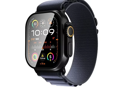 Smart Watch With Black Case Blue Nylon Strap Digital Screen Displaying Time And Health Metrics 3d model