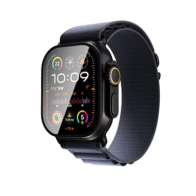 Smart Watch With Black Case Blue Nylon Strap Digital Screen Displaying Time And Health Metrics 3d model