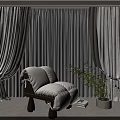 Elegant Light Colored Curtains In Living Room With White Chair And Green Plant