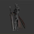 Medieval Armored Warrior With Spiked Armor Horned Helmet And Long Sword