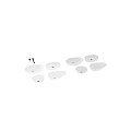 White Modern Ceramic Vessel Wash Basin with Black Wall Mounted Faucet in Gray Bathroom