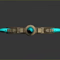 Ornate Blue And Golden Sword With Decorative Hilt Guard And Pointed Tip