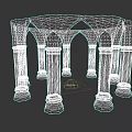 Ornate Classical Garden Landscape With Stone Columns And Arched Structures