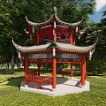 Octagonal double-layer small green tile ancient wooden structure pavilion with double eaves and pinnacle painted garden landscape gray tile two-layer ancient pavilion 3d model